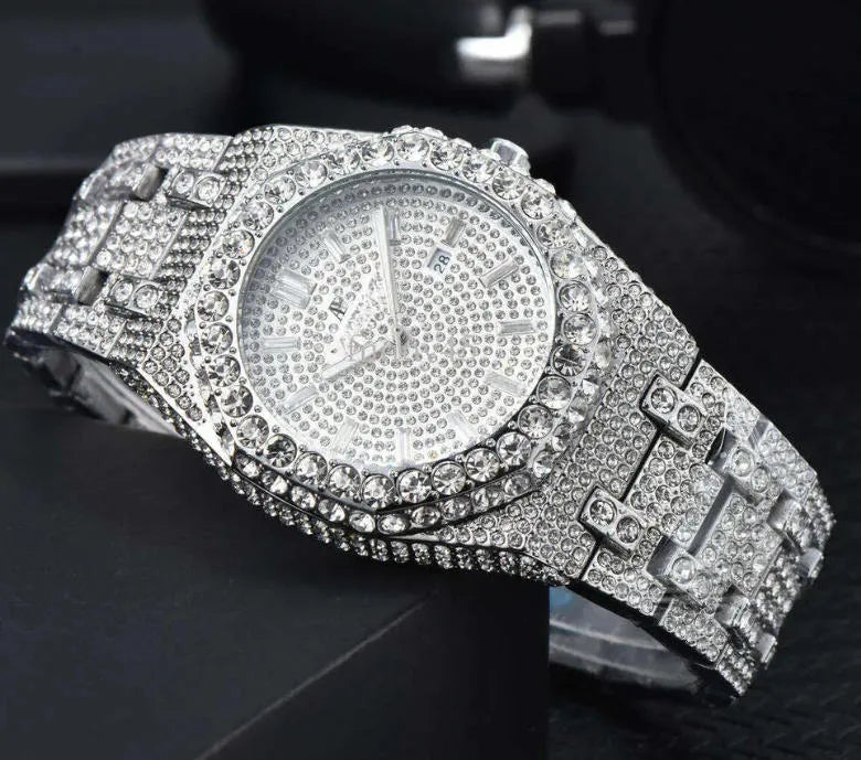 AP iced out silver , logo.