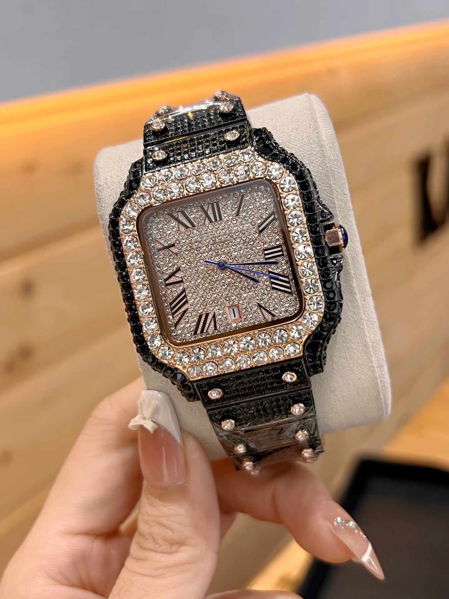 Rose Gold Black Iced Out Cartier