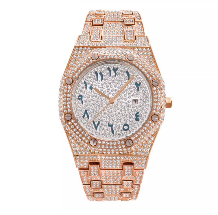 AP iced out gold rose with screws and arabics numbers