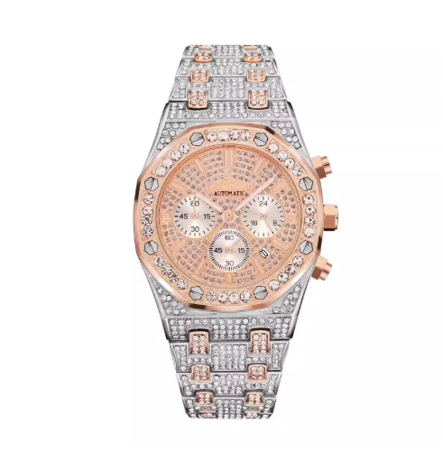 AP chronograph iced out silver-gold rose with screws , logo.