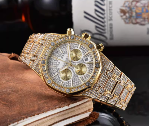 AP chronograph iced out gold with screws , logo.