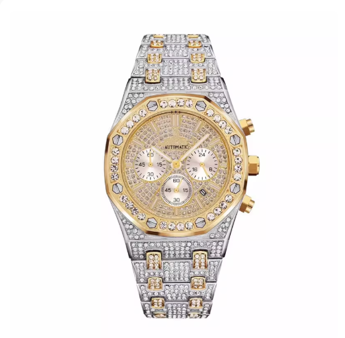 AP chronograph iced out silver-gold with screws , logo.