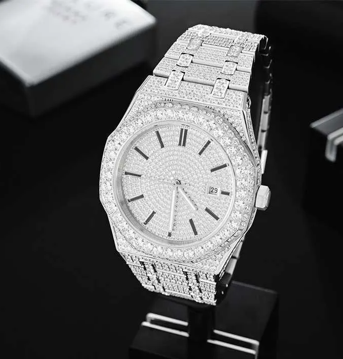 AP iced out silver , moissanite.