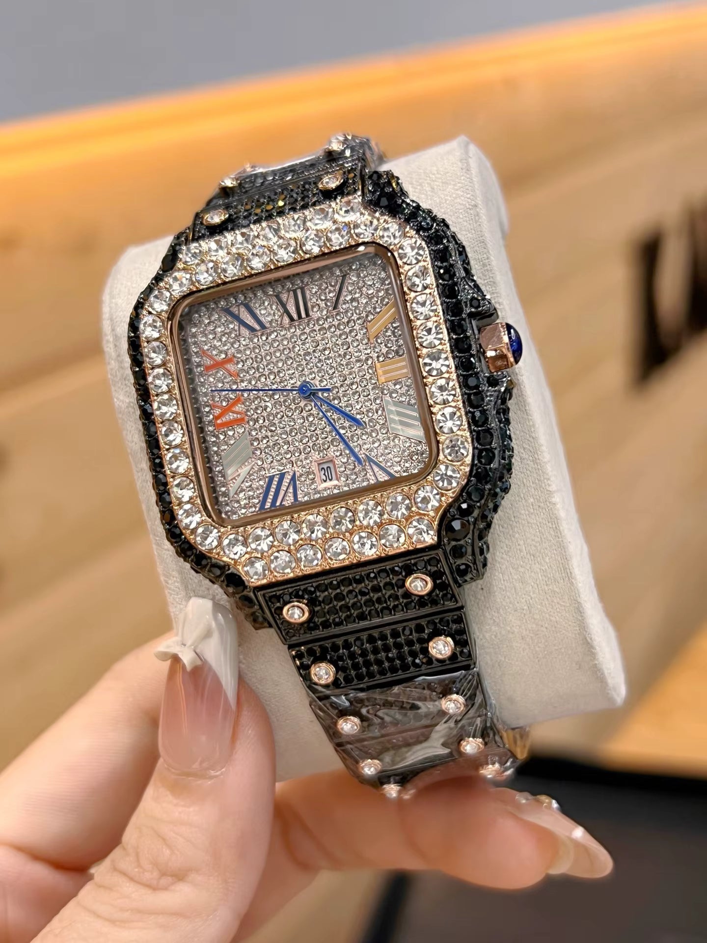 Rose Gold Black Iced Out Cartier