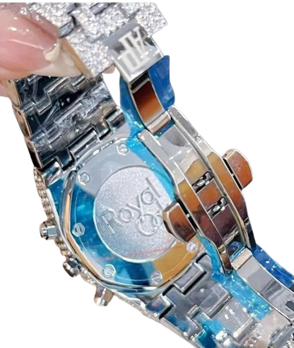 AP iced out silver arabics numbers with hole , logo.