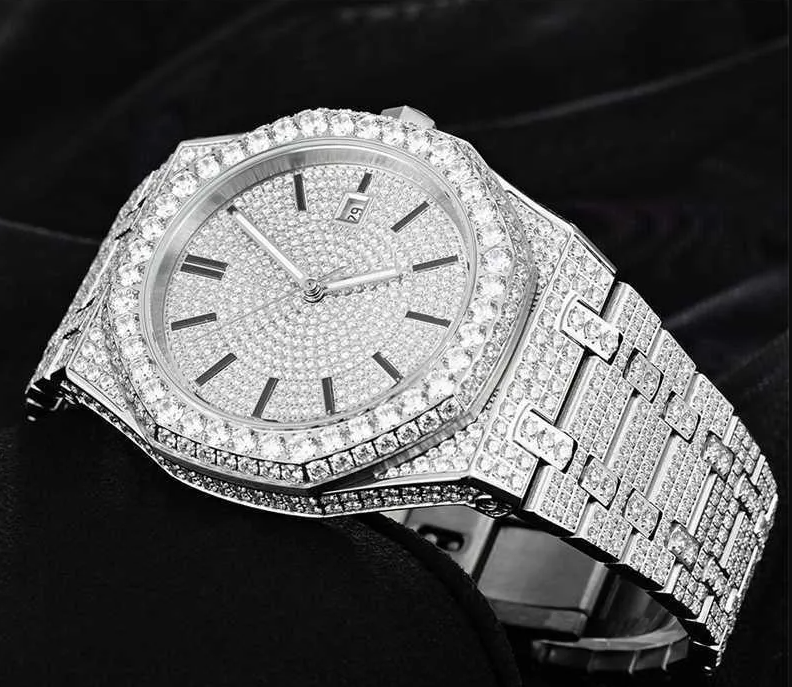 AP iced out silver , moissanite.