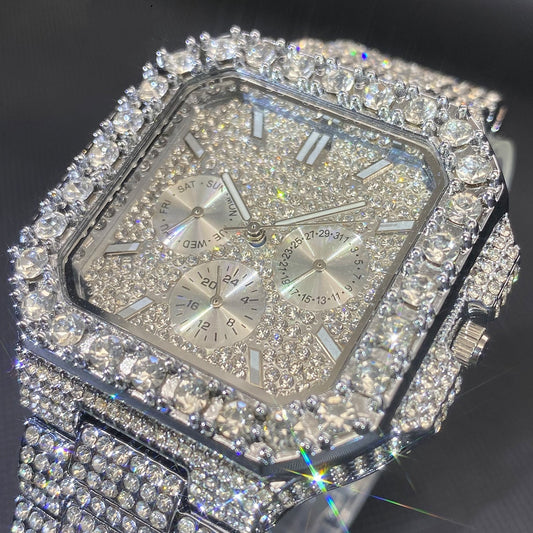 Cartier chronograph iced out silver