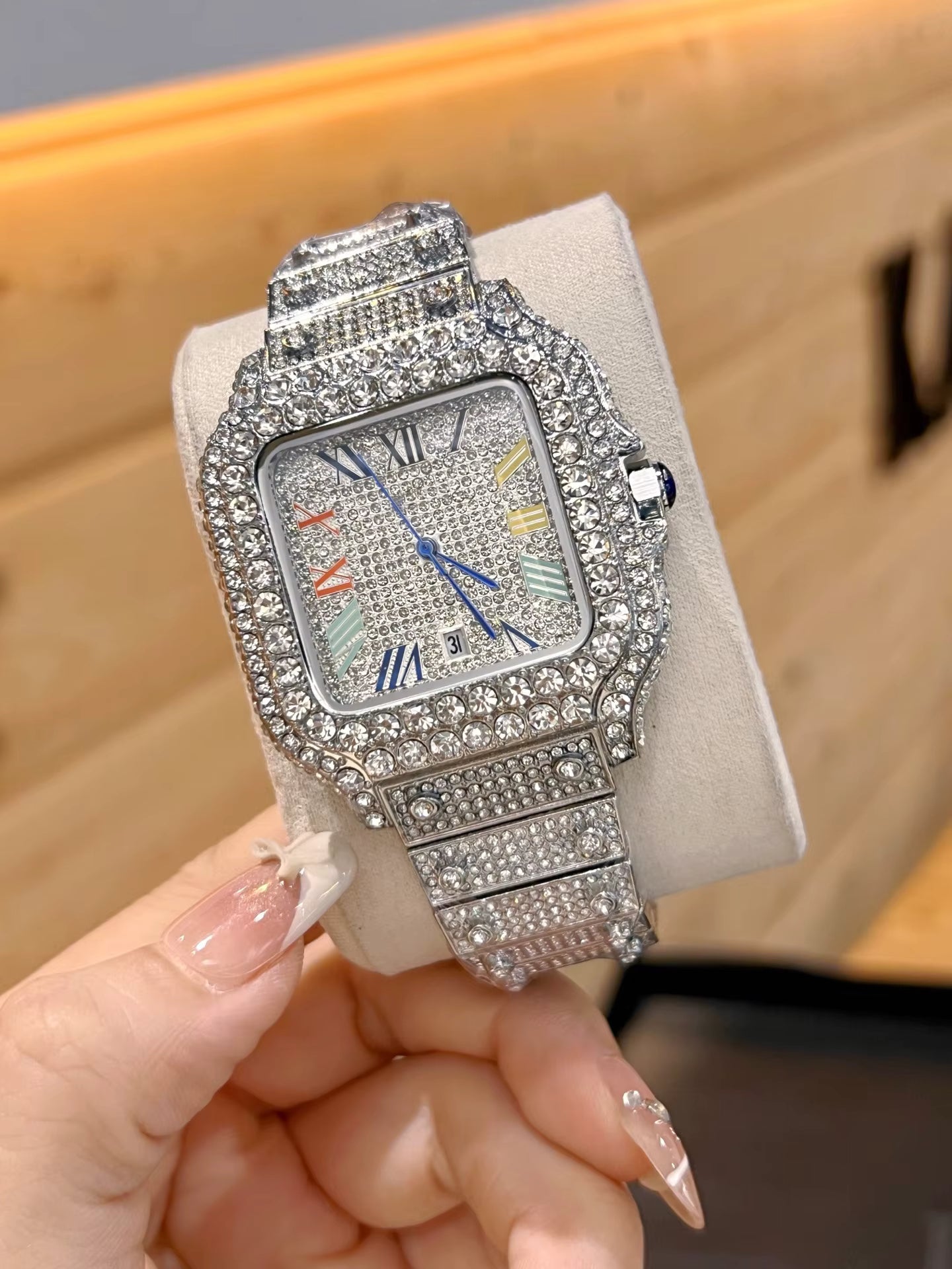Silver Iced Out Colourfull Cartier
