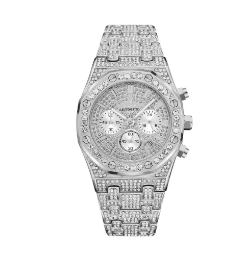 AP chronograph iced out silver with screws , logo.
