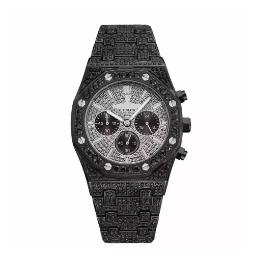 AP chronograph iced out black tone with screws , logo.
