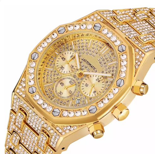 AP chronograph iced out gold with screws , logo.