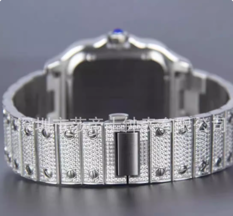 Cartier Santos iced out silver moissanite