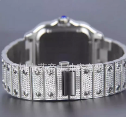 Cartier Santos iced out silver moissanite