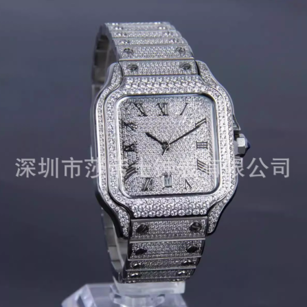 Cartier Santos iced out silver moissanite