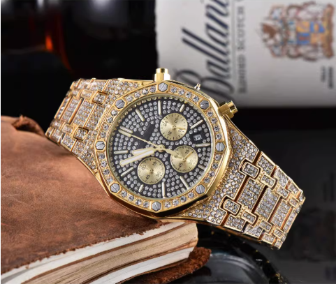 AP chronograph iced out gold with screws , logo.