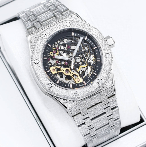 AP skelleton iced out silver, logo.