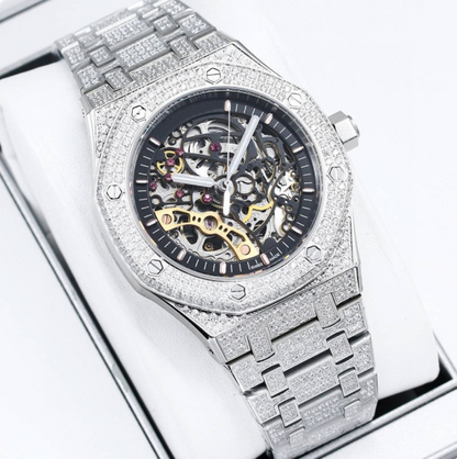 AP skelleton iced out silver, logo.