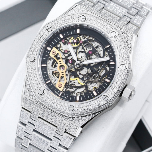 AP skelleton iced out silver, logo.