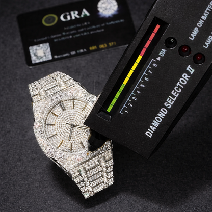 AP iced out silver , moissanite.