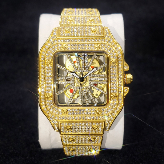 Cartier skelleton iced out gold