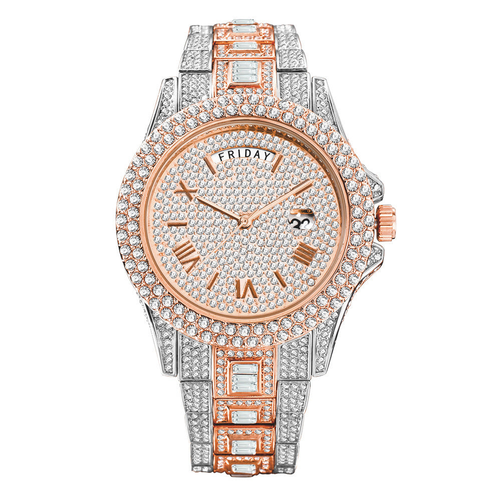 Rollex daydate iced out silver-gold rose
