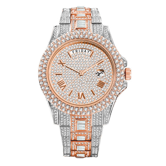 Rollex daydate iced out silver-gold rose