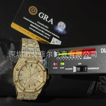 AP iced out gold moissanite