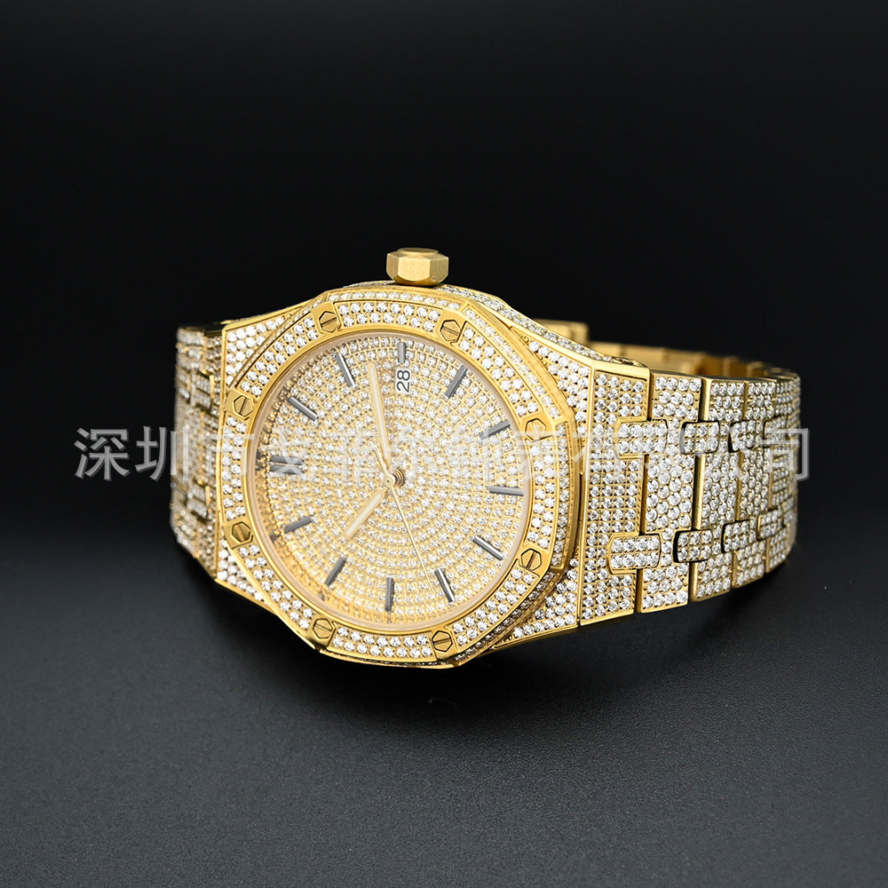 AP iced out gold moissanite