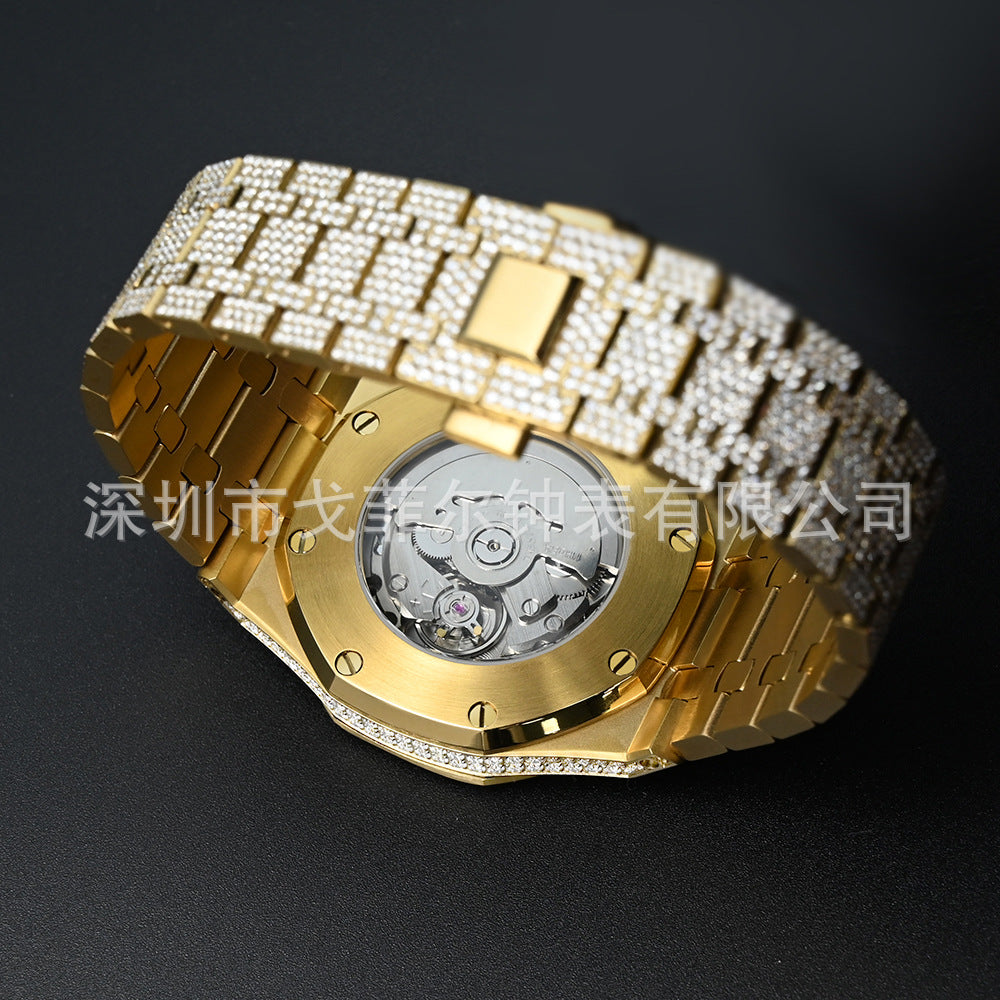 AP iced out gold moissanite